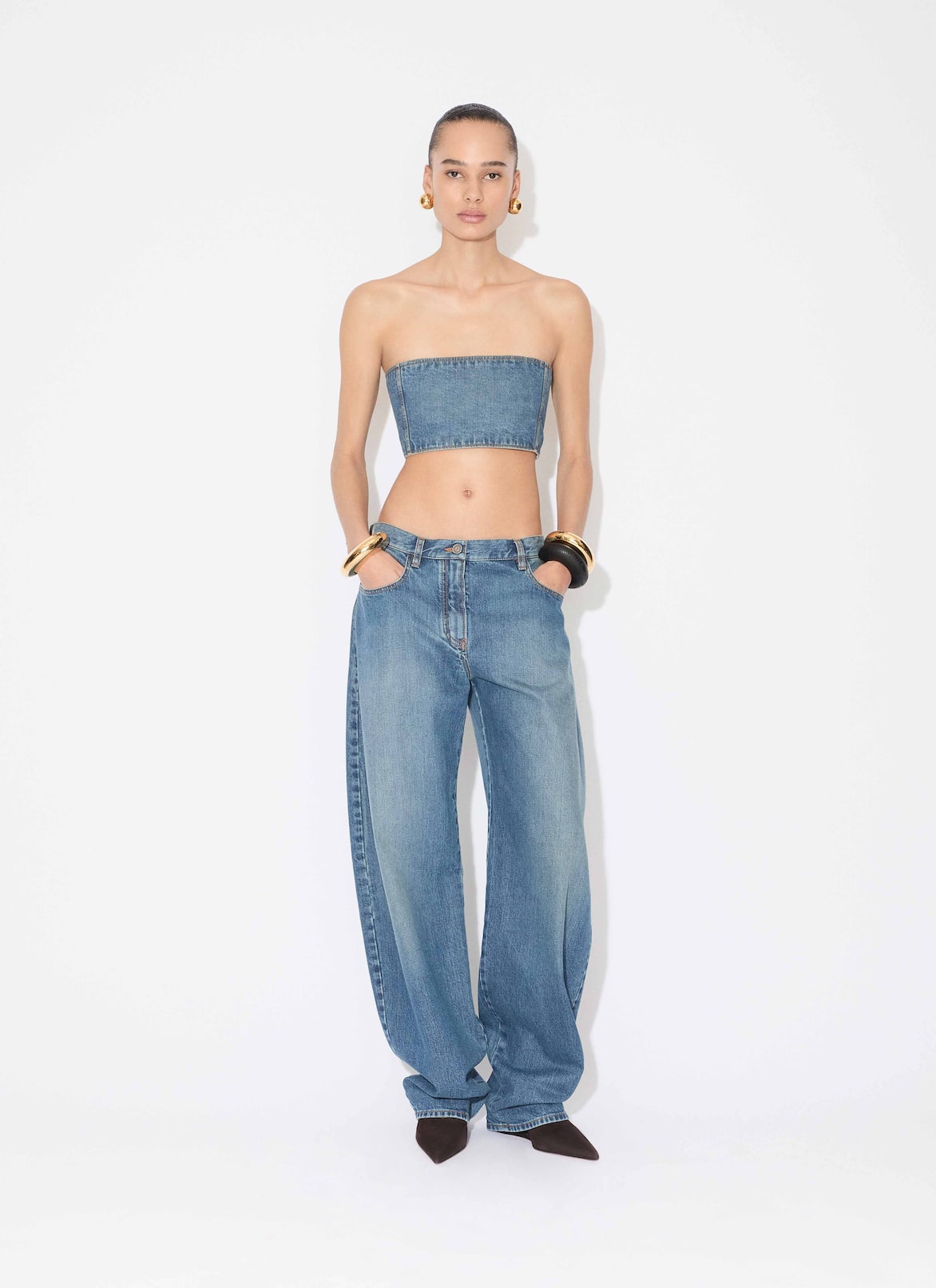 DENIM BUSTIER TOP ALAÏA MINERAL DENIM BUSTIER TOP